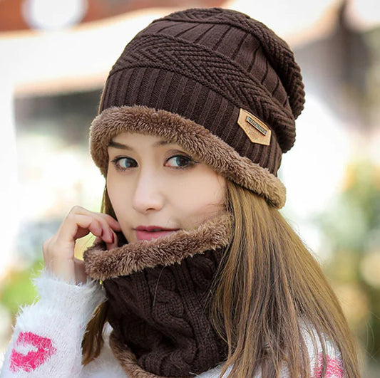 Thick Knit Beanie Hat, Warm Wool Cap