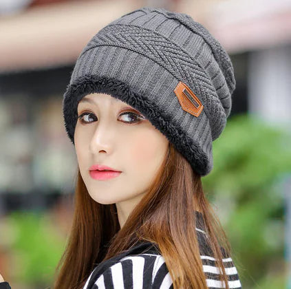 Thick Knit Beanie Hat, Warm Wool Cap